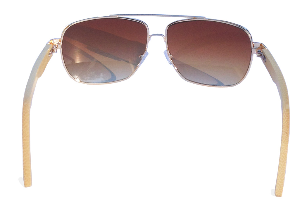 bamboo and gold aviator sunglasses inside view