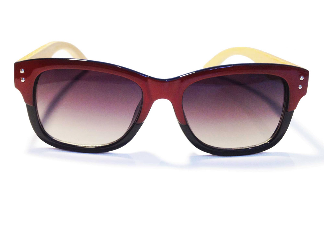 bamboo wayfarer sunglasses red quarter front view
