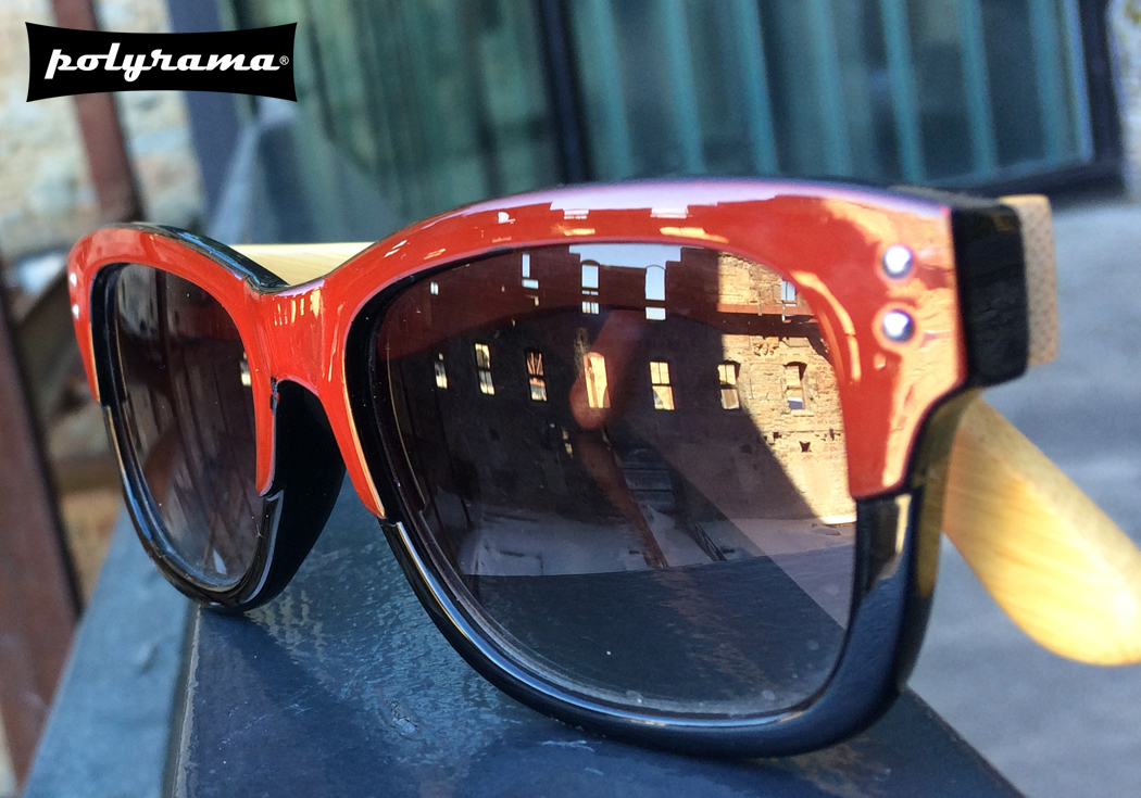 polyrama red and black bamboo wayfarer sunglass picture at mill city museum