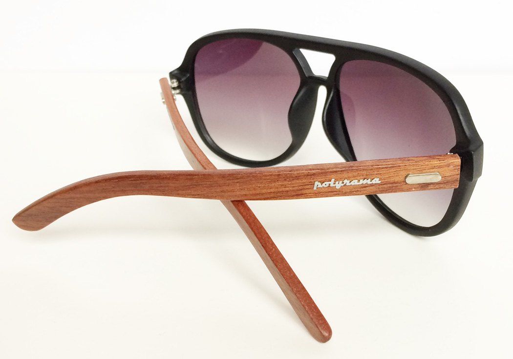 wooden aviator sunglasses black inside view