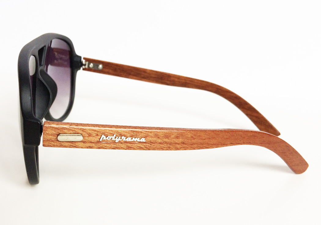wooden aviator sunglasses black side view