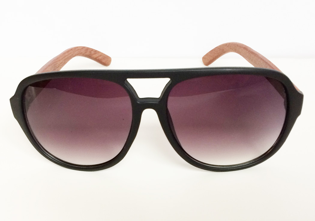 wooden aviator sunglasses black front view
