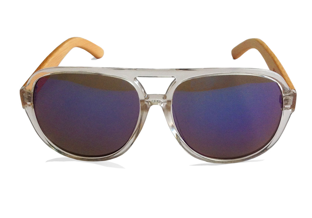 wooden aviator sunglasses clear front view